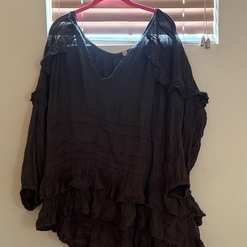 Free People Charcoal Layered Blouse